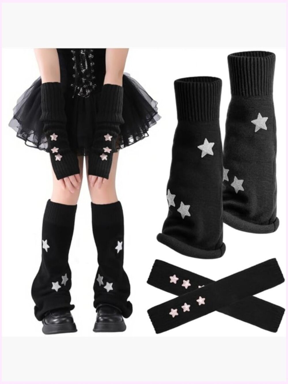 Y2K Star Leg & Arm Warmers Set, Stretchy Knit Dance Accessories, Retro